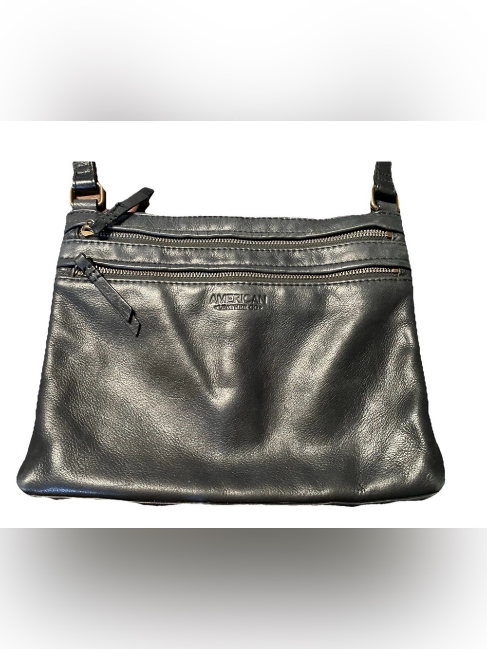 American Leather Co. Black Crossbody Bag Women Zipper Accents Inner Pockets